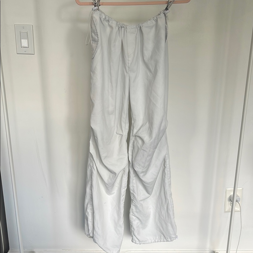 White Drawstring Wide-Leg Linen Pants